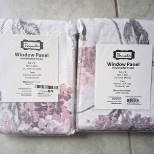 Floral Window Panel Set - Pink and Gray